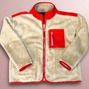 J. Crew Womens XXS Plush Sherpa Full Zip Jacket Beige Orange Oversized Boxy Fit